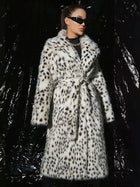 ZADORIN Luxury Belted Long Leopard Faux Fur Coat Woman Y2k Clothes Fashion Lapel Thick Warm Fluffy Jacket Fur Coats Outerwears