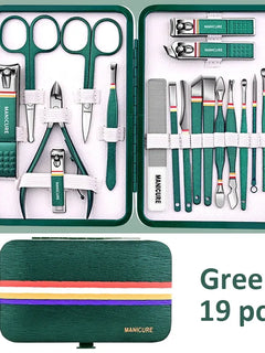 19Pcs Stainless Steel Manicure Set Portable Nail Clipper Kit with Foldable Storage Bag Nail Cutters Scissors Beauty Grooming Tools
