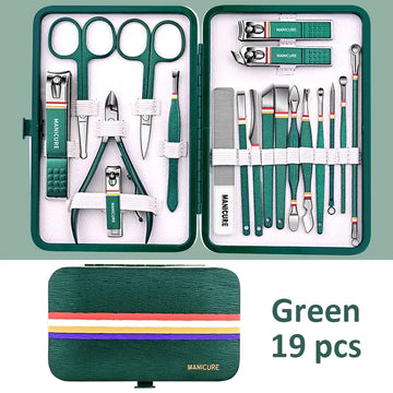 19Pcs Stainless Steel Manicure Set Portable Nail Clipper Kit with Foldable Storage Bag Nail Cutters Scissors Beauty Grooming Tools