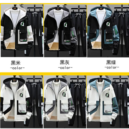 Winter Outfits Men Thick Warm Tracksuit Set Men Fashion Clothing SportswearJacket Pants 2 Piece Fleece Lined Sets