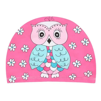 Kids Swim Cap Stretchy Fabric Cute Cartoon Long Hair Adorable Children Protect Ears Pool Hat for Boys and Girls