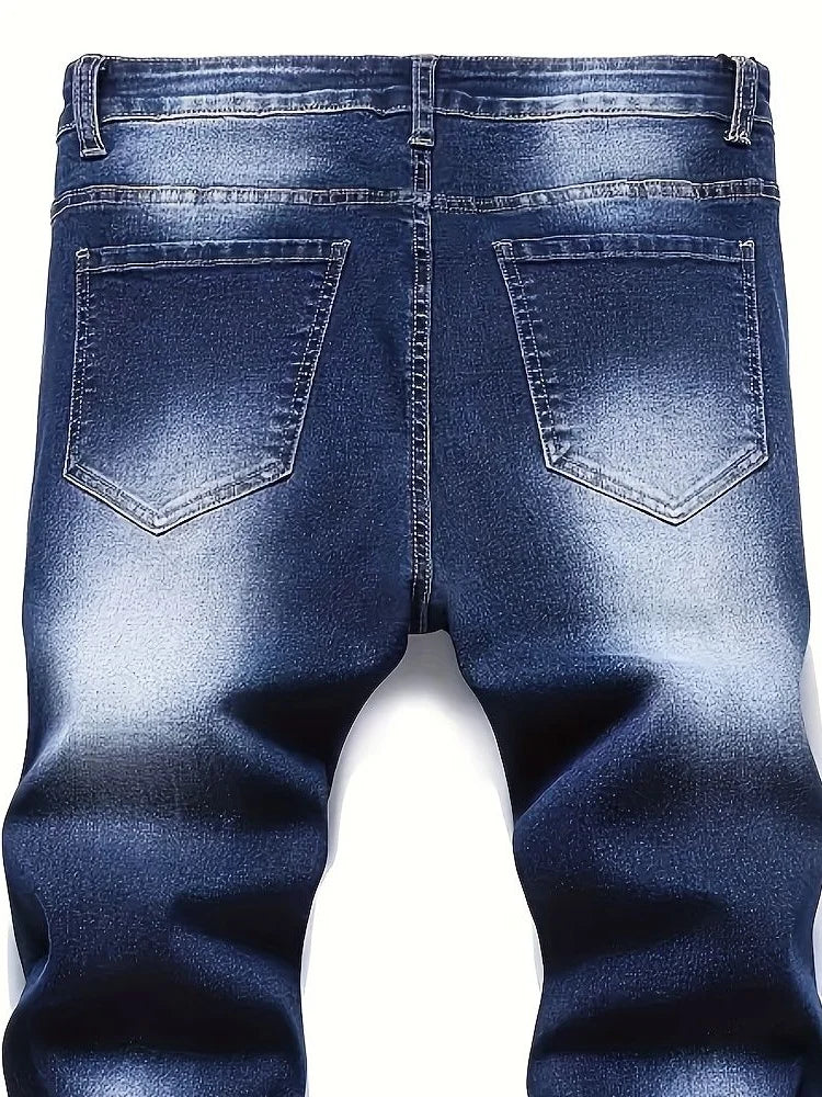 Riding Motorcycle Mens Pants Hip Hop Ripped Skinny Jeans Breathable Casual Fashion Blue Denim Trousers Streetwear Men Clothing PlatiNum