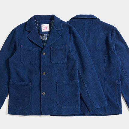 Men's Indigo Cargo Jacket Height Weight Cotton Lapel Multi-pocket Jacket Male French Vintage Thick Workwear Tooling Jacket Coat