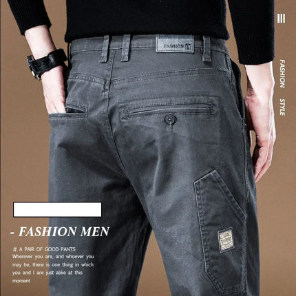 Spring Autumn New Men's 97% Cotton Jogging Cargo Long Pants Retro Solid Color Korean Style Straight Loose Casual Pants Male