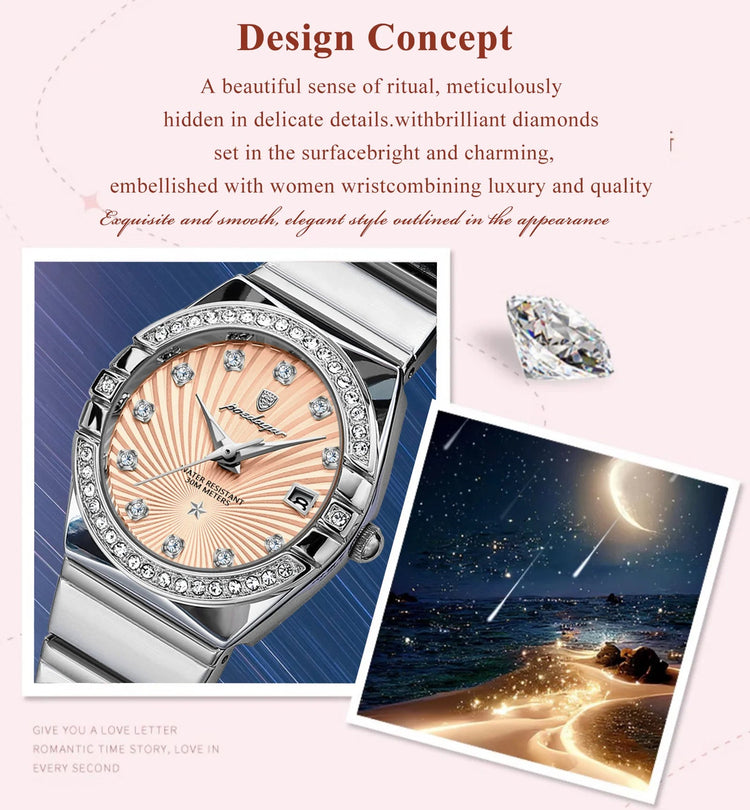 Orologio da donna POEDAGAR, raffinato, impermeabile, luminoso, con datario, in acciaio inossidabile, elegante orologio da polso al quarzo per donna. platinumshop