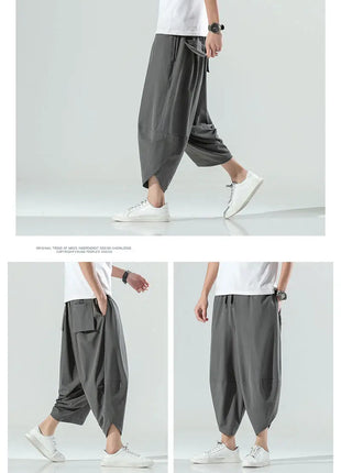 Pantaloncini Estivi da Uomo Stile Cinese Harajuku, Pantaloni Harem Oversize, Pantaloni Vintage Traspiranti a Tinta Unita, Lunghezza al Polpaccio