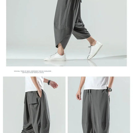 Pantaloncini Estivi da Uomo Stile Cinese Harajuku, Pantaloni Harem Oversize, Pantaloni Vintage Traspiranti a Tinta Unita, Lunghezza al Polpaccio