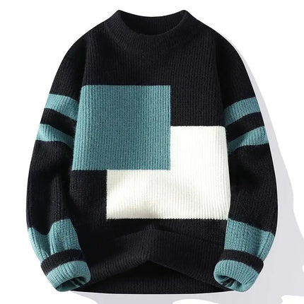Men's Fashion stripe pattern Sweaters Autumn/Winter Loose Knittwear Men sweater youth Thick Warm patchwork pullovers Top