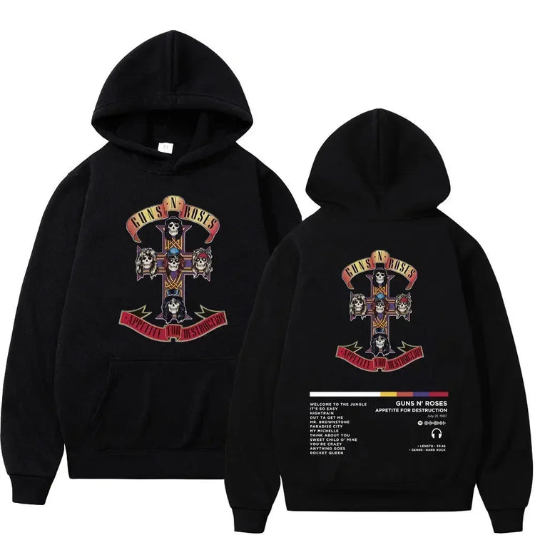 Men's and Women's Guns N Roses Printed Hooded Sweatshirts Guns N Roses Unisex Clothing Printed Rock Hip-hop Gothic Fashion