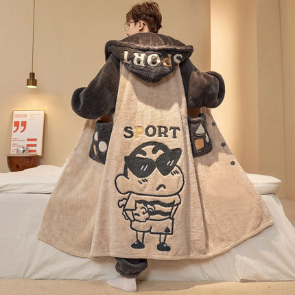 Capybara Cute Fashion Hooded Plush Robe Pajamas Set Warm Flannel Loungewear Soft Home Sleepwear Men Boys Daily Casual Comfort