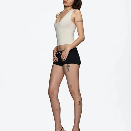 Tank Summer Women's Black Ultra-Short Shorts, Low-Waist Tight-Fitting Hot Pants, Suitable for All Kinds of Basic Styles with Camisoles and Short Sleeves PlatiNum