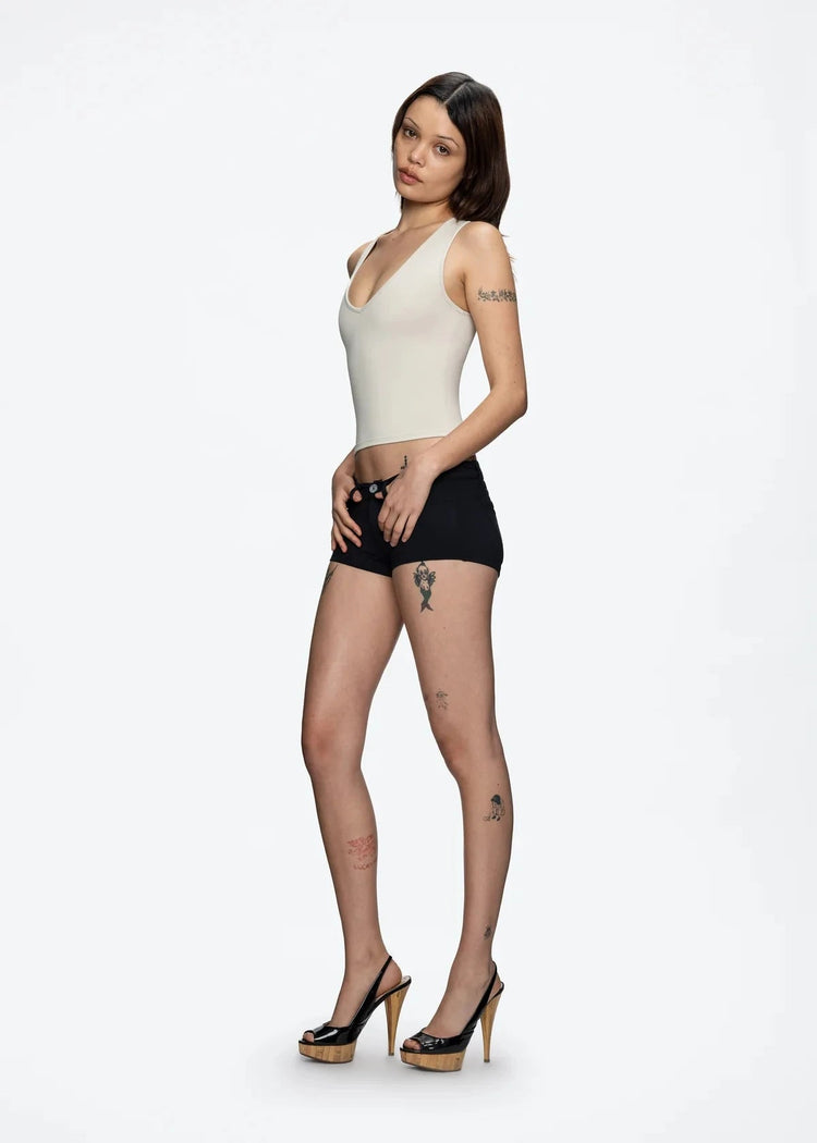 Tank Summer Women's Black Ultra-Short Shorts, Low-Waist Tight-Fitting Hot Pants, Suitable for All Kinds of Basic Styles with Camisoles and Short Sleeves PlatiNum