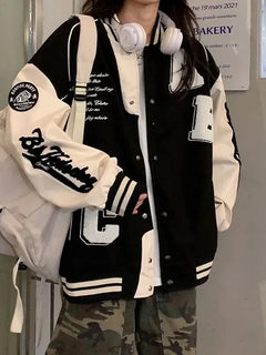 Y2k Lamb Wool Bomber Jacket Female Oversized Streetwear 2025 New Women Harajuku Fashion College Uniform Varsity Baseball Jackets