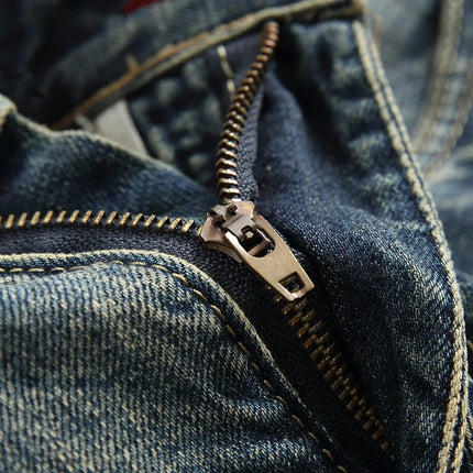 Casual Men's Light Blue Denim Jeans Ripped Straight Leg Slim Fit Non-Elastic Torn Casual Style Chinese Production PlatiNum