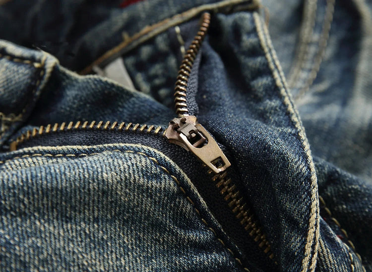 Casual Men's Light Blue Denim Jeans Ripped Straight Leg Slim Fit Non-Elastic Torn Casual Style Chinese Production PlatiNum