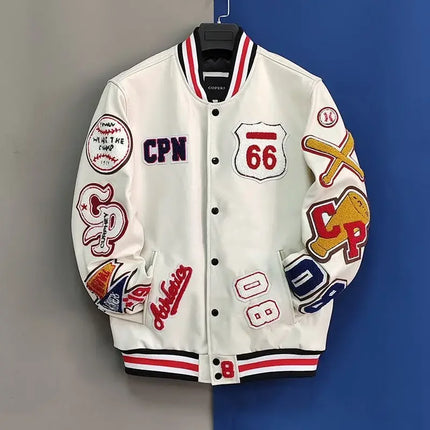 Street Popular Letter Flocking Embroidered Jacket And Coat Men 2023 New Y2K Harajuku Hip Hop Spliced Motorcycle Baseball Uniform