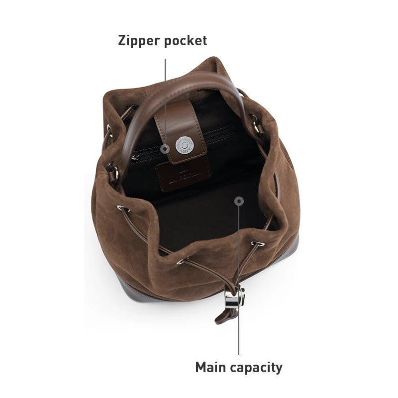 LA FESTIN Original New Women Bag Luxury Suede Bag Leather Handbag Winter Bags Fashion Shoulder Bag Bucket Bag Crossbody Bag