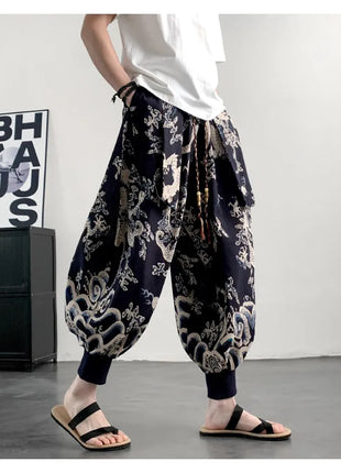 Men's Summer Pants 2026 Lightweight Thin Cotton Comfortable Beach Trousers, Loose Casual Hip Hop Printed Pants, Fashion Oversized Jogger Pants