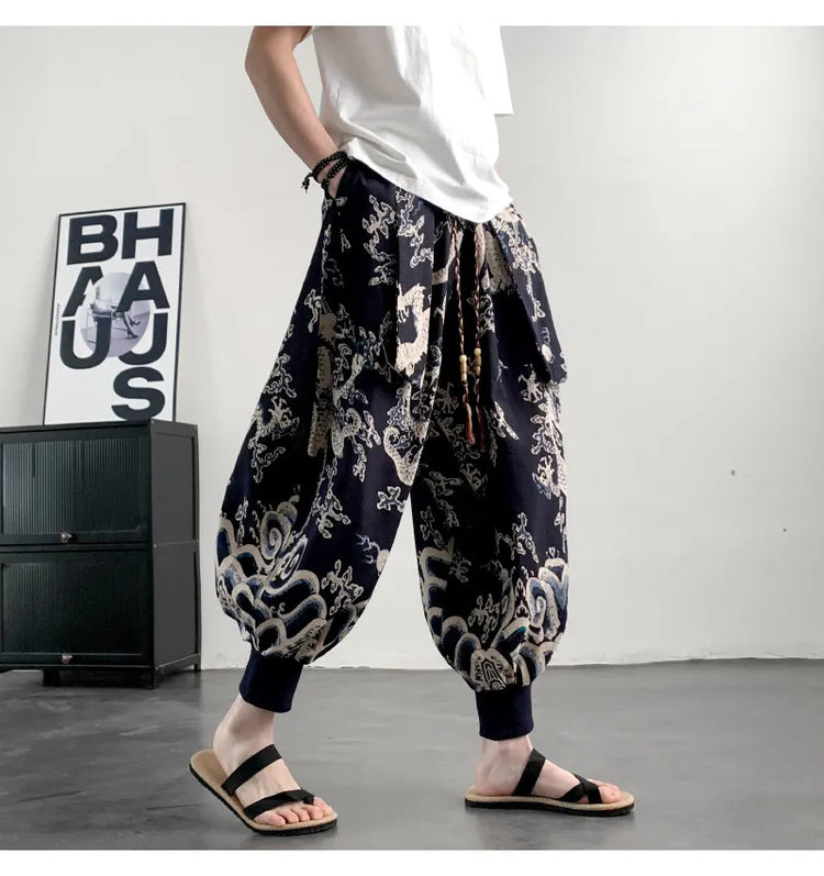 Pantaloni Estivi da Uomo 2026 in Cotone Leggero Sottile Comodi da Spiaggia, Pantaloni Larghi Casual Hip Hop Stampati, Pantaloni Jogger Oversize alla Moda