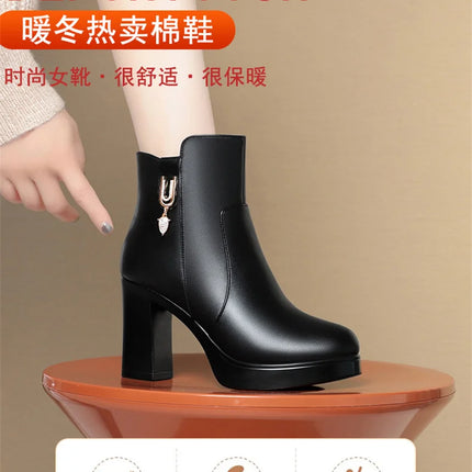 CINESSD Women's Boots Warm Wool Booties High Heel Ankle  2023 New Winter Boots