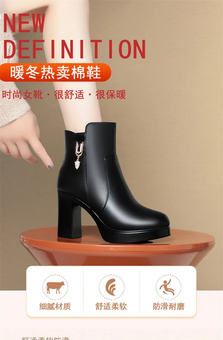 CINESSD Women's Boots Warm Wool Booties High Heel Ankle  2023 New Winter Boots
