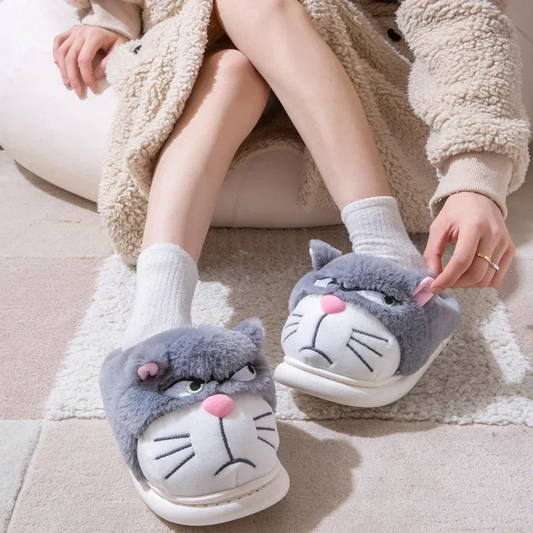 Fluffy Slippers Women Cute Cartoon Winter Plush Home Shoes Girls Casual Large Size Flats