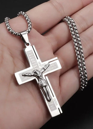 Vintage Christian Ice Crystal Jesus Head Pendant Necklace for Men and Women Cross Catholic Amulet Jewelry PlatiNum
