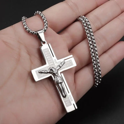 Vintage Christian Ice Crystal Jesus Head Pendant Necklace for Men and Women Cross Catholic Amulet Jewelry PlatiNum