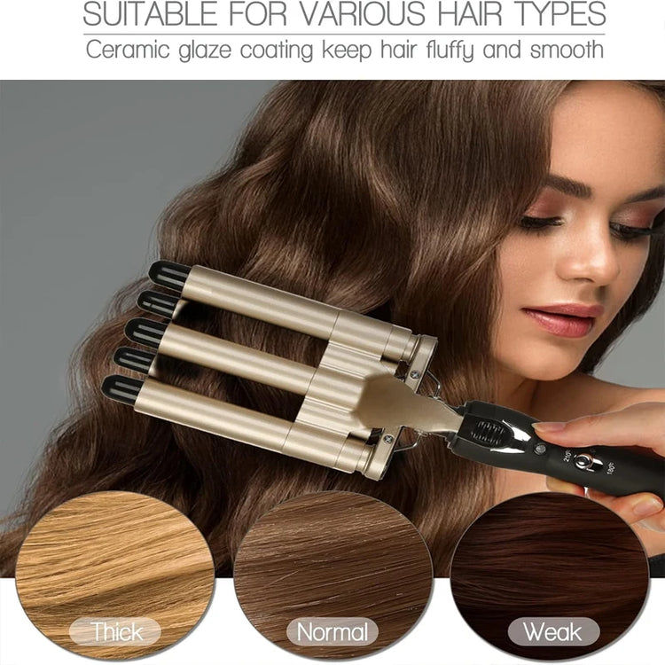3 in 1 Deep and Small Reversible Big and Small Wave Styles Triple Barrel Deep Hair Waver Curling Iron and Curler