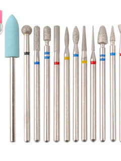 14Pcs Set Rotary Grinding Buffer Polisher Replacement Nail Drill Bit Kit For Gel Nail Removal Manicure Pedicure Machine Salon Household Nail Treatment
