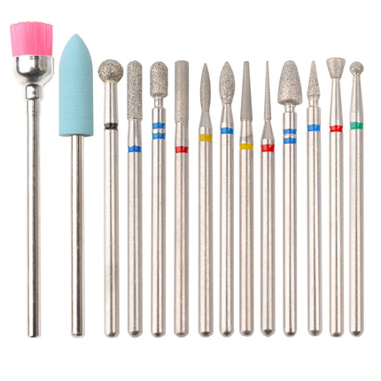 14Pcs Set Rotary Grinding Buffer Polisher Replacement Nail Drill Bit Kit For Gel Nail Removal Manicure Pedicure Machine Salon Household Nail Treatment