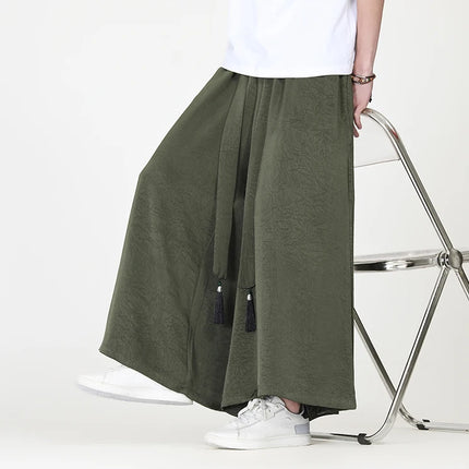 Pantaloni stile cinese da uomo nuovi pantaloni larghi casual in seta di ghiaccio a gamba larga pantaloni da uomo kimono alla moda retrò comodi e traspiranti