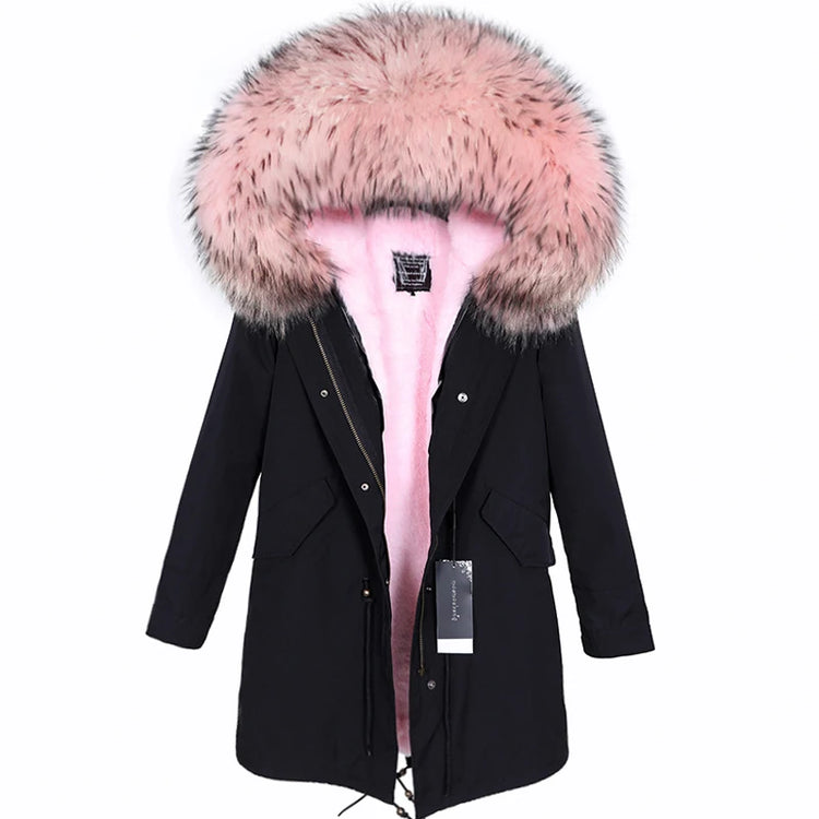 Maomaokong Natural Fur Lining Real Fur Coat Winter Jacket Women Raccoon Fur Collar Warm Thick Parkas Female Clothing