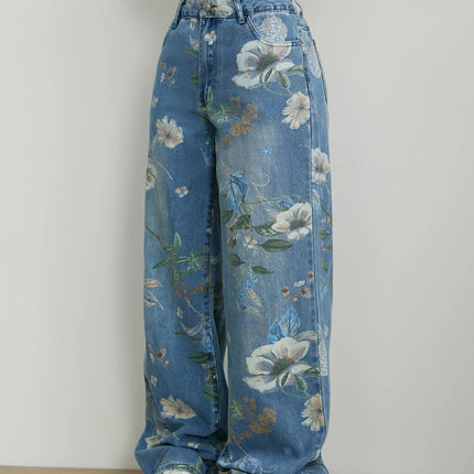 2026 Jeans stampati primaverili Pantaloni larghi a gamba dritta larghi di tendenza europea americana da donna Pantaloni versatili a gamba larga a vita bassa