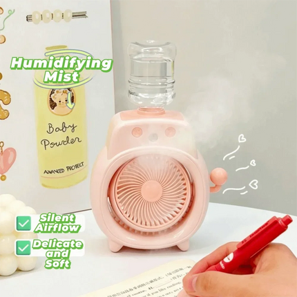 Ventilatore da Tavolo Portatile con Nebulizzatore Fine e Delicato, Ampio Angolo di Copertura, Ventilatore da Scrivania con Nebbia Fredda a 360°, Batteria da 500mAh