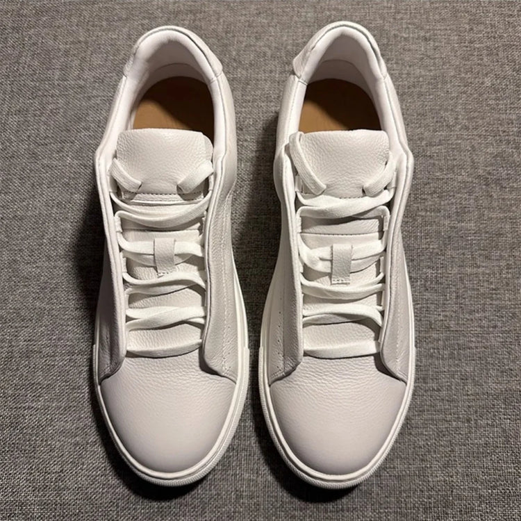 QHCCID Men's Versatile Cow Leather Casual Sneakers Comfortable Breathable White Soft Cowhide Trendy Footwear Women’s Shoes