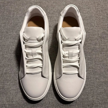 QHCCID Men's Versatile Cow Leather Casual Sneakers Comfortable Breathable White Soft Cowhide Trendy Footwear Women’s Shoes