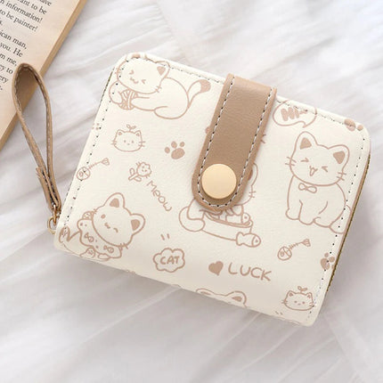 2026Cute Cat Wallets for Women Card Holder Small Purses with Zip Coin Pocket High Quality Square Hand Bags PlatiNum