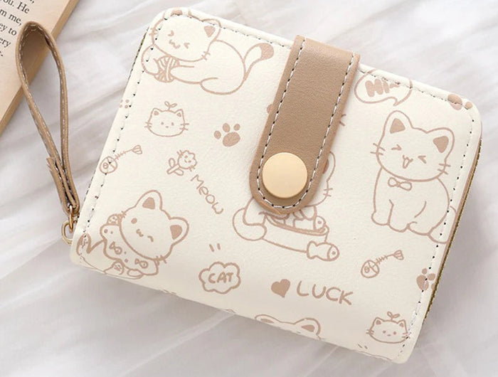 2026Cute Cat Wallets for Women Card Holder Small Purses with Zip Coin Pocket High Quality Square Hand Bags PlatiNum