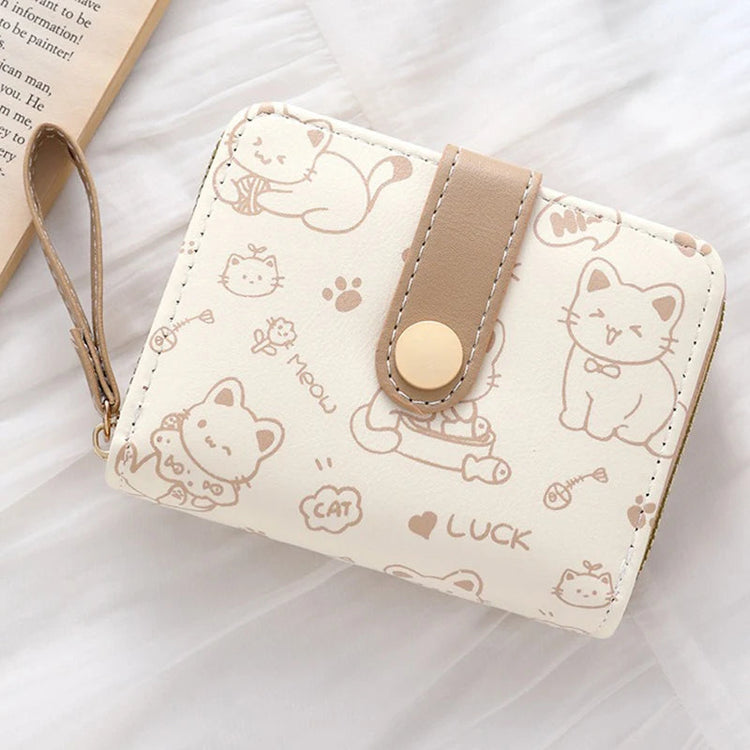 2026Cute Cat Wallets for Women Card Holder Small Purses with Zip Coin Pocket High Quality Square Hand Bags PlatiNum