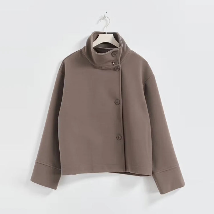 Elegant Women's Belt Short Woolen Coats Loose Stand Collar Single-breasted Long Sleeve Jacket 2026 Autumn Lady Commute Outwear
