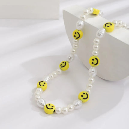 Bracciale con collana con volto sorridente di perle divertenti per donna Uomo Vitalità Sorriso colorato Accessori girocollo con perline Set di gioielli di moda platinumshop