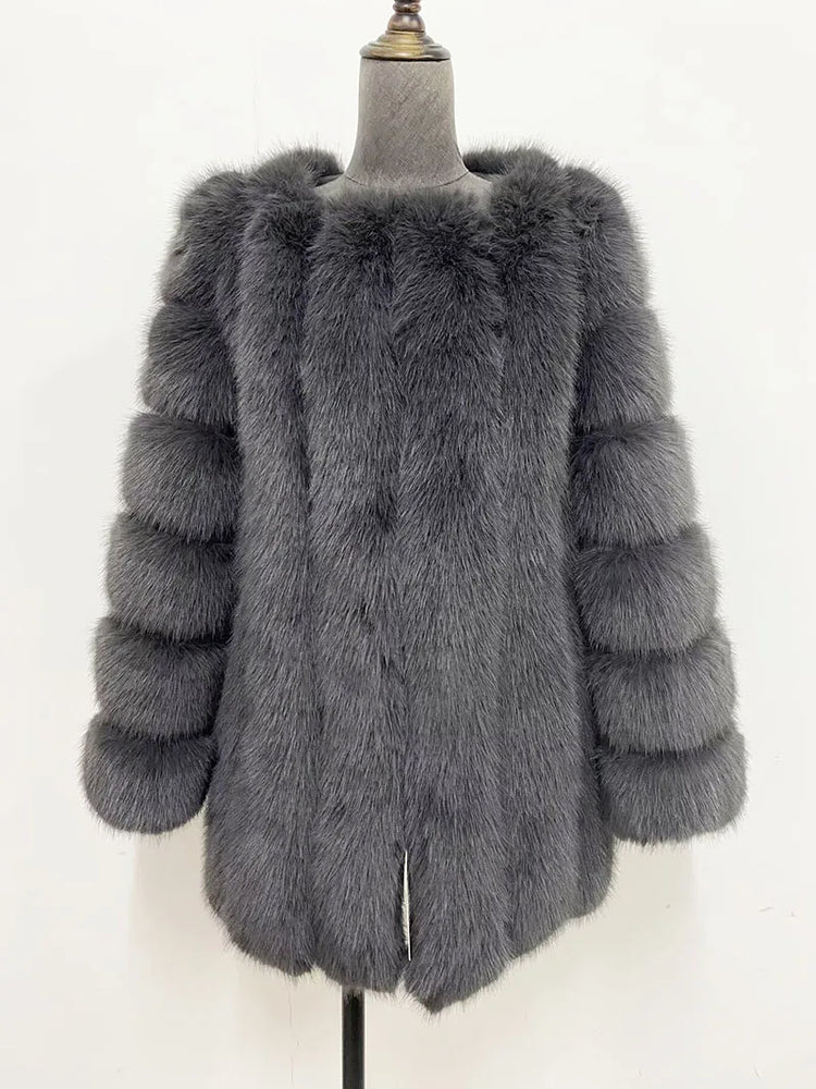 ZADORIN S-4XL Winter Luxury Faux Fox Fur Coat Slim Long Pink Red Blue Faux Fur Jacket Women Fake Fur Coats Manteau Fourrure