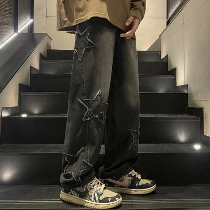 Jeans da Uomo Stile Hip-Hop Americano Taglia Asiatica, Pantaloni Larghi a Gamba Dritta di Tendenza Streetwear