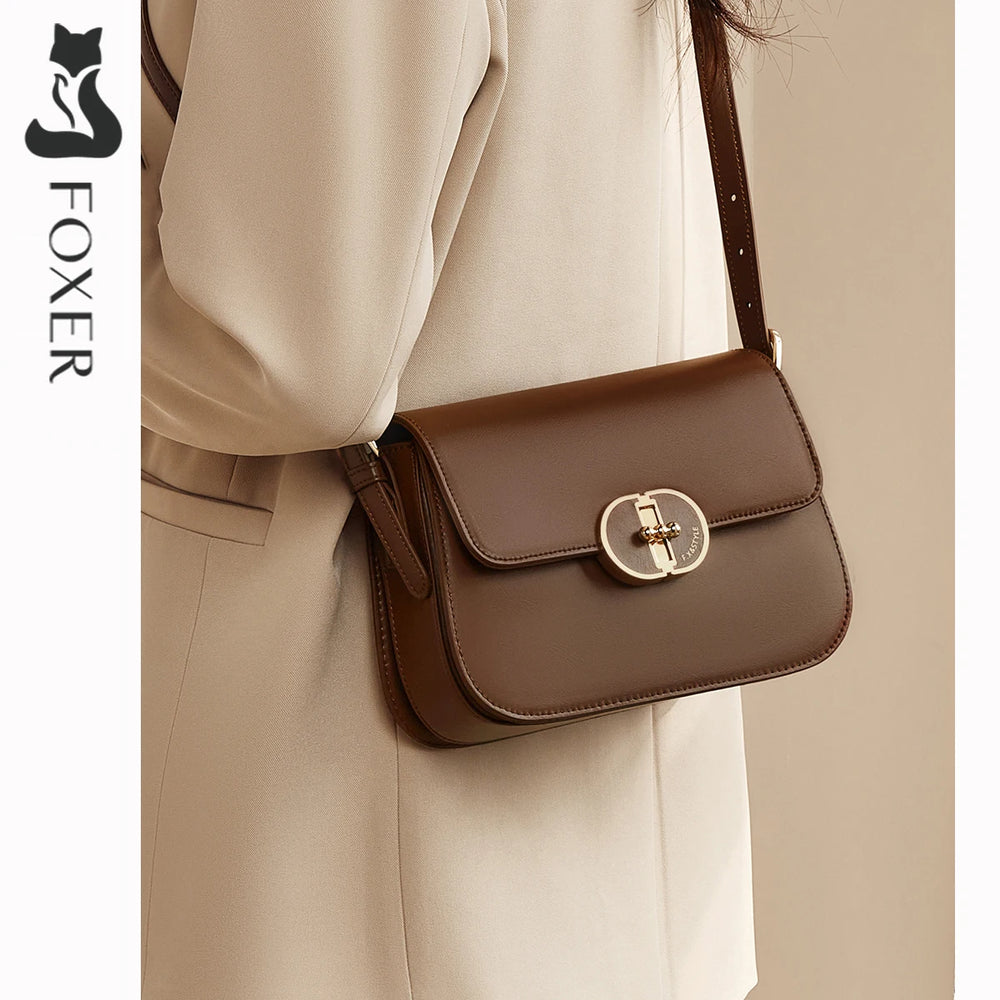 FOXER Brand Split Leather Women's Shoulder Bag 2025 New Luxury Design Female Retro Crossbody Purse Gift for Mom
