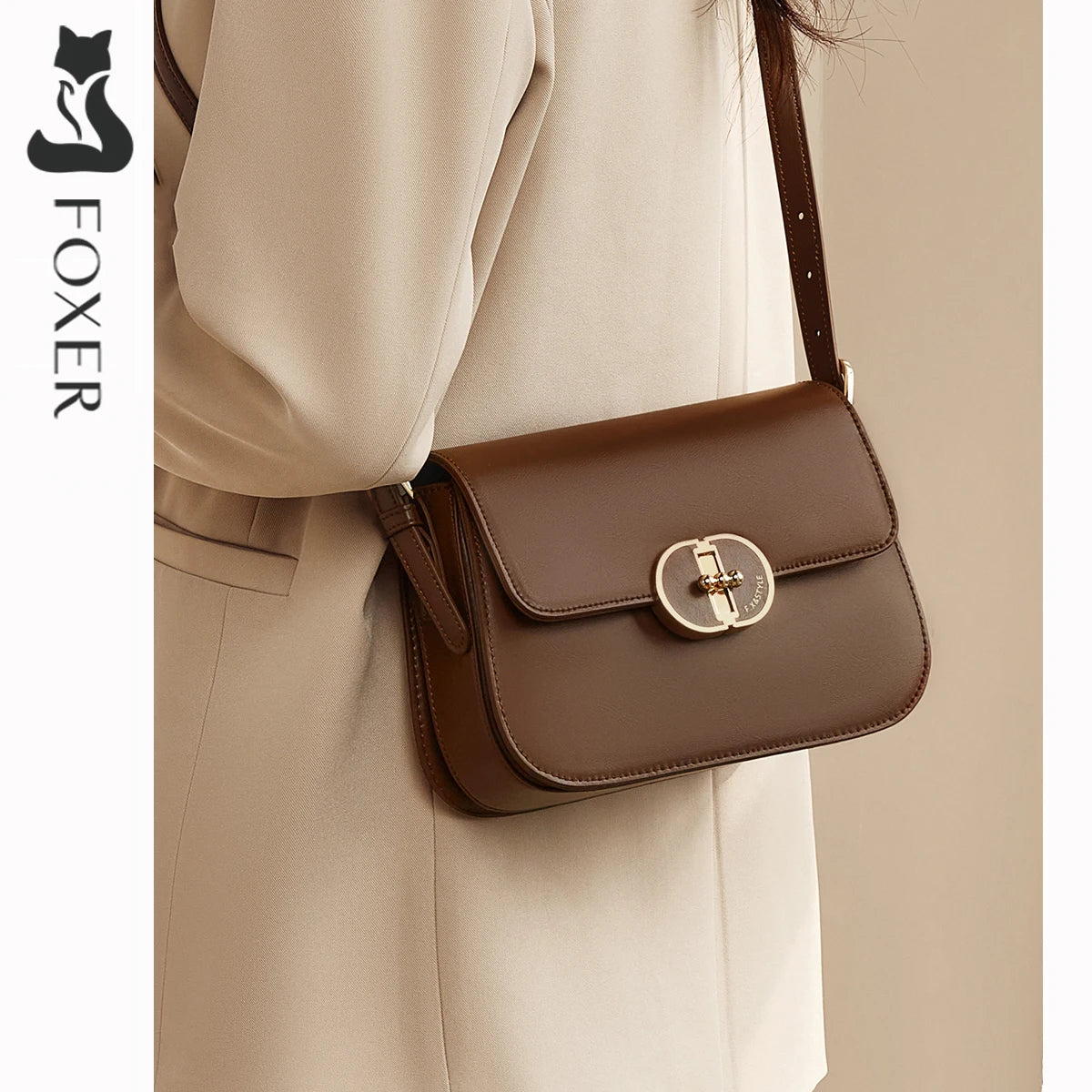 FOXER Brand Split Leather Women's Shoulder Bag 2025 New Luxury Design Female Retro Crossbody Purse Gift for Mom