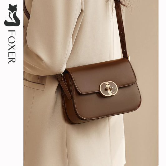 FOXER Brand Split Leather Women's Shoulder Bag 2025 New Luxury Design Female Retro Crossbody Purse Gift for Mom