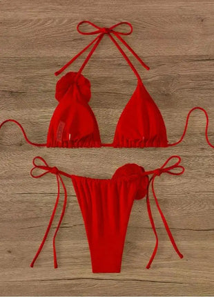 Bikini Sexy con Fiori 3D e Lacci Sulla Schiena, Costume da Bagno Femminile Due Pezzi, Set Bikini, Abbigliamento da Spiaggia, Taglie S-L PlatiNum