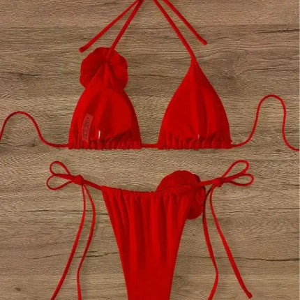 Bikini Sexy con Fiori 3D e Lacci Sulla Schiena, Costume da Bagno Femminile Due Pezzi, Set Bikini, Abbigliamento da Spiaggia, Taglie S-L PlatiNum