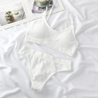 Women Seamless Bra And Panties Set Sexy Lingerie High Waist Thong Comfy Wire Free Bra Female Solid Color Ribbed Underwear Set